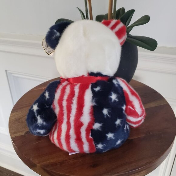 1999 Ty Large 14" Beanie Buddy Spangle Patriotic American Flag Stripes Bear - Picture 3 of 10